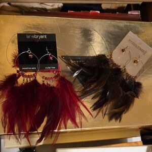 Lane Bryant Burgundy Feather Hoop Earrings